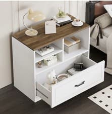 Image of Oak Effect White Computer Desk Storage Drawer for Home Office and Workstation