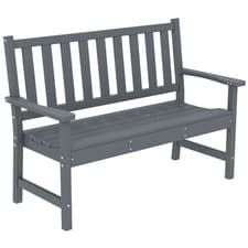 Image of Outsunny 2 Seater Plastic Garden Bench, Outdoor Patio Furniture, Grey