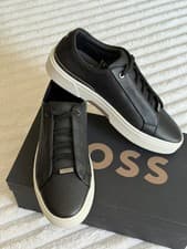 Image of Boss Gary Tenn black grained leather Trainers UK9 RRP£429