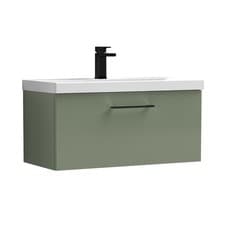 Image of Wall Hung 1 Drawer Vanity Unit with Mid-Edge Ceramic Basin - Choose Size/Colour