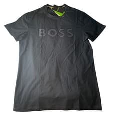 Image of BOSS Men Black Short Sleeve Active T Shirt Athleisure Stretch Logo Size XL NWT