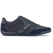 Image of HUGO BOSS SATURN MIXED MEDIA LOW TOP TRAINERS NAVY BLUE UK 10 RRP £189 BNIB