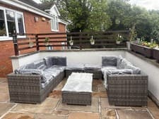 Image of 2 Sets Rattan Grey Outdoor Furniture Set with Table and Stool