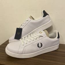 Image of Fred Perry B721 Leather Trainers White/Navy Size UK 11 New Without Box