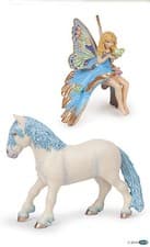 Image of Papo Blue Fairy With Pony Cod 38827 And 38826 - Blue Elf Child & Fairy Pony