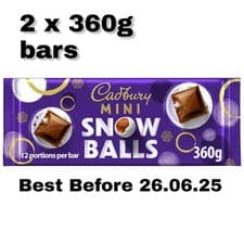Image of 2 x Cadbury Mini Snow Balls Chocolate Bar 360g BEST BEFORE 26/06/25