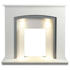 Image of Adam Savanna Fireplace in Pure White & Grey with Downlights, 48 Inch