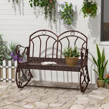Image of Bronze Metal 2 Seater Rocking Bench Outdoor Garden Loveseat Patio Furniture