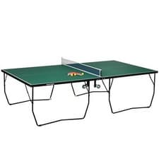 Image of SPORTNOW 9FT Folding Table Tennis Table w/ 8 Wheels for Indoors Activities Green