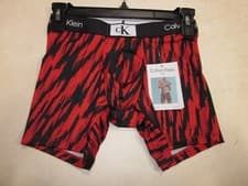 Image of CALVIN KLEIN 1996 MICROFIBER  RED BLACK  PRINT  BOXER BRIEFS, MENS 28-30, #126