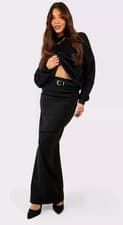 Image of BOOHOO Bergaline Ruched Maxi Skirt Black Slimline Long NEW UK8 US4 EU36