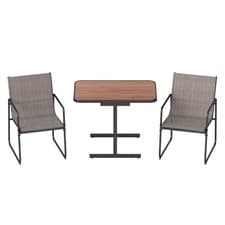 Image of 3-Piece Patio Bistro Set with Rectangle Dining Table and Fabric Armchairs-Brown