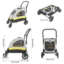 Image of Ultra Portable Dog Stroller Pet Pushchair Pram on Wheel Hitch Animal Kennel Cart