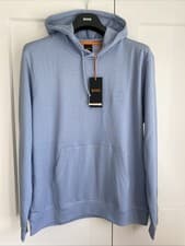 Image of HUGO BOSS WETALK REG FIT TERRY COTTON HOODIE PASTEL BLUE SZ XL BNWT RRP £119🤩❤️