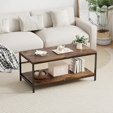 Image of Coffee Table With Storage Shelf  Metal Frame Living Room Table Rustic Brown