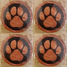 Image of Dog Paw Print Design Set of Four Coasters Thin Ply Wood Backing Pet Dog Lover