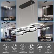 Image of Stylish Black Frame 4-Round Pendant Lamp - Energy-Efficient LED Ceiling Light