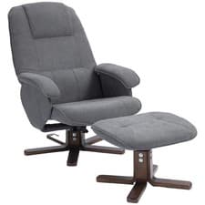 Image of HOMCOM Swivel Recliner Chair with Footstool and Wooden Base, Grey