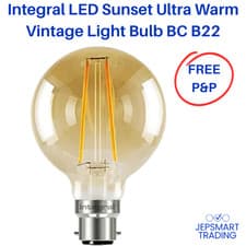 Image of Vintage LED Globe Light Bulb INTEGRAL LED Sunset Ultra Warm 1800k B22 BC 170Lmn