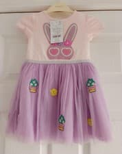 Image of NEW Monsoon - 12 - 18 Months - Lilac Bunny & Flower Embellished Disco Dress
