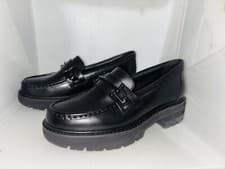 Image of Clarks Orianna Bit Women Loafer 6.5 Black Leather Pull On Chunky Plaform Shoes