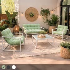 Image of Neo 4 Piece Outdoor Patio Garden Furniture Set Cushions Metal Chairs Sofa Table