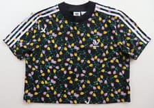 Image of ADIDAS ORIGINALS FLOWER PRINT SHORT SLEEVE CROPPED T-SHORT CROP TOP - FL4108 - S