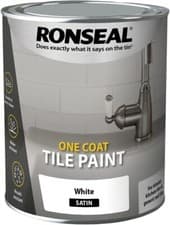 Image of Ronseal One Coat Tile Satin Paint Kitchen Bathroom Interior 750ml - White