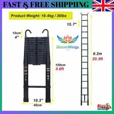 Image of 6.2M Telescopic Folding Ladder Extendable Aluminium 150kg Multi Purpose EN131 UK