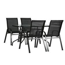 Image of 5pc Garden Furniture Set Glass Top Outdoor Bistro Table Chair 120x70cm Black