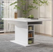Image of Extendable Dining Table with Storage Rectangular White MDF