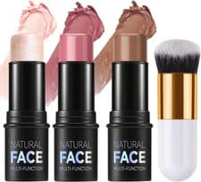 Image of 3Pcs Contour Highlighter Blush Sticks with Brush - Cream Bronzer...