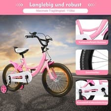 Image of 16 Inch Pink Childrens Bicycle Kids Bike Removable Stabilisers Gift for Children
