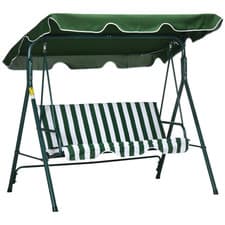 Image of Porch Swing Chair Steel 3-Seater Green 172x110x153cm Adjustable Canopy Cushioned