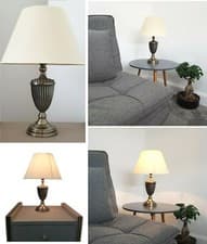 Image of Vintage Table Lamp Antique Brass Bedside Lounge Light Lamps Cotton Shade 44x31cm