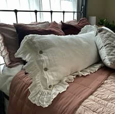 Image of Ruffled pillowcase linen pillow sham with ruffle around buttons closure gift