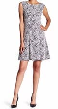 Image of Adrianna Papell Sleeveless Fit & Flare Rose Pattern Dress Black Ivory Size 2