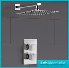 Image of 3 Concealed Thermostatic Shower Mixer Valve Chrome Square 200 Wall Shower Head