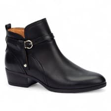 Image of Women's Pikolinos Daroca Black Leather Ankle Bootie Zip Mid-Heel Comfrot Boots