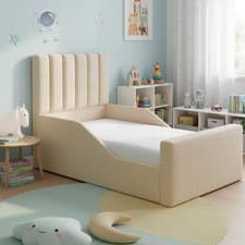 Image of Single Bed Frame Kids Adults Children Upholstered Bed Frame with Safety Sides