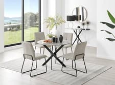 Image of Novara Grey Concrete Effect Round Dining Table 100cm and 4 Halle Chairs Set