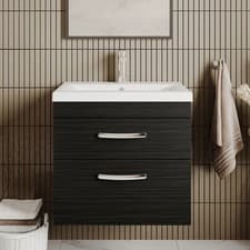 Image of Nuie Athena Wall Hung 2-Drawer Vanity Unit with Basin 2 Charcoal Woodgrain 600mm