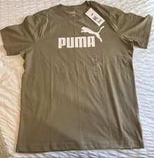 Image of Puma T-Shirt Men’s Large Iced Coffee Brown Big Logo Graphic Tee Short Sleeve NWT