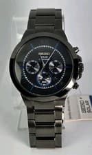 Image of SEIKO SOLAR CHRONOGRAPH MEN'S STAINLESS ST WATER RESISTANT 100M BLACK DIAL 45mm