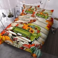 Image of Hello Autumn Farm Harvest Pumpkin Duvet Quilt Cover Pillowcase Double Bedding