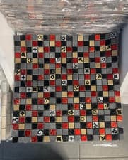 Image of SALE | Porcelain Matt Mosaic Square Red Gold Grey Decor Wall Tiles | 30x30cm
