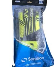 Image of Sondico Kids Goalkeeper gloves Size 7 Yellow Black Activewear Sport Football.