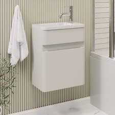 Image of 410mm Beige Wall Hung Cloakroom Vanity Unit with Basin - Pe BUN/PEN406BGWH/98561