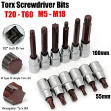 Image of T20-T60 S2 Steel Torx Socket Bits 1/2" Inch Drive Torque Star Sockets Tools