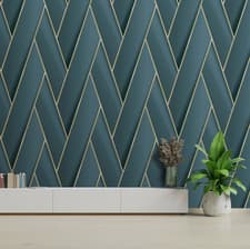 Image of Teal Blue Gold Geometric Wallpaper Textured Metallic Slightly Imperfect Vinyl